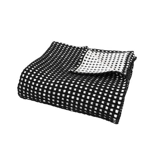 Bambury Cotton Waffle Fabric Dora Throw 130x180cm - Black