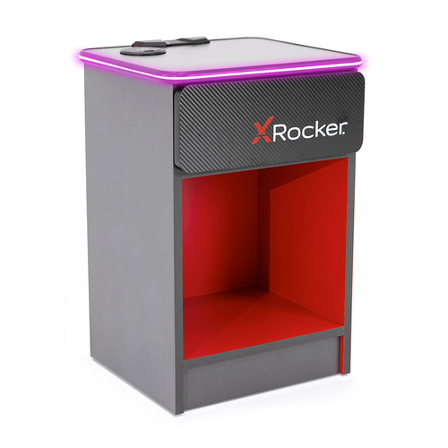 X Rocker Carbon-Tek Bedside Table w/ LED Lighting and Wireless Charging - Black