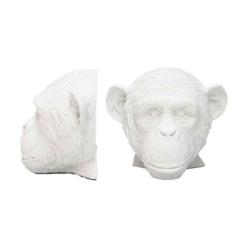 White Moose Resin Monkey Head Bookends Home Decor - White