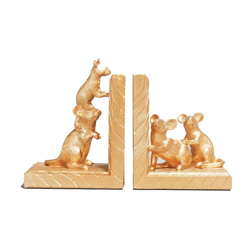 White Moose Mouse Bookends Home/Living Room Decor - Gold