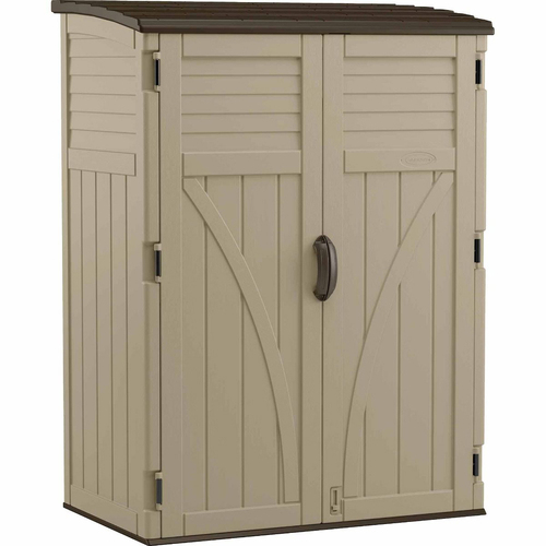 Suncast Vertical Resin Storage Shed/Cabin 5x4FT Sand Outdoor Garden 