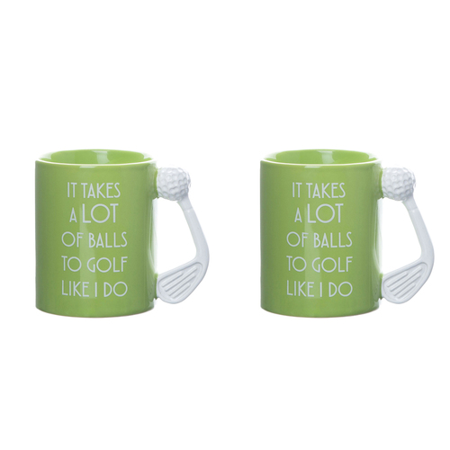 2PK Boxer Gifts Ceramic Golf Mug Takes A Lot Of Balls Green