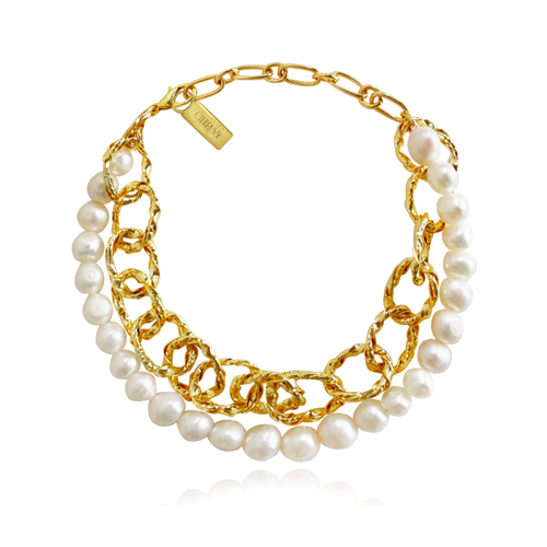 Culturesse Sequoia 23.5cm Artisan 24K Pearl Chain Bracelet - Gold