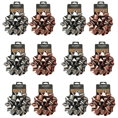 12PK Studio Gift Wrapping 15cm Metallic Bow Assorted Colours