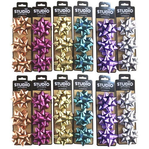 12x 3pc Studio Gift Wrapping 7cm Metallic Matt Bow Home Party Decor Asstd