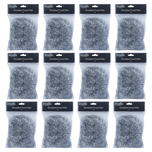 12PK Studio Gift Wrapping 30G Filler/Shred Tinsel Silver