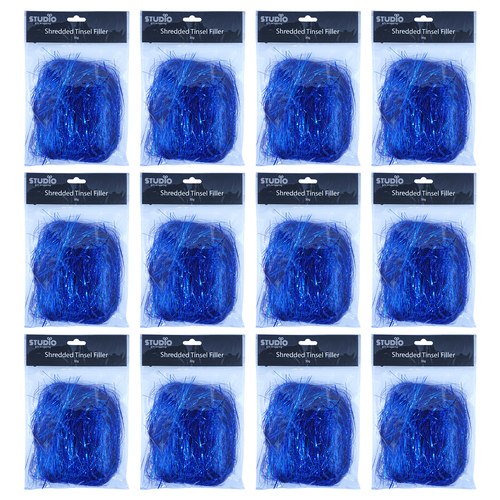 12PK Studio Gift Wrapping 30G Filler/Shred Tinsel Blue