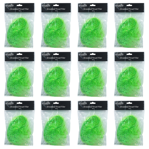 12PK Studio Gift Wrapping 30G Filler/Shred Tinsel Green