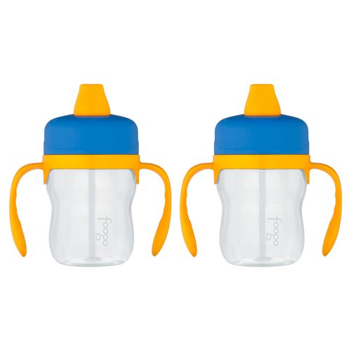 2x 235ml Foogo BPA Free Soft Spout Tritan Plastic Sippy Cup with Handles Blue