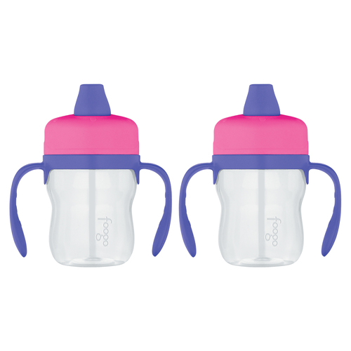 2x 235ml Foogo BPA Free Soft Spout Tritan Plastic Sippy Cup with Handles Pink