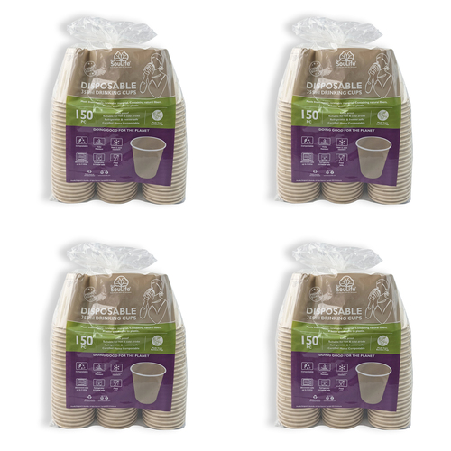 4x 150pc EcoSouLife Back to Nature Disposable Bamboo Pulp Cups 355ml