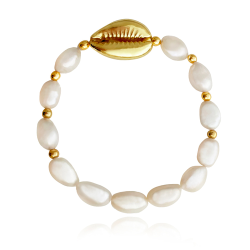 Culturesse Lunette 7cm Coastal Soul Natural Pearl Bracelet - Gold