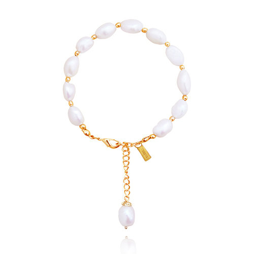 Culturesse Maj 28.5cm Freshwater Pearl Bracelet - Gold/White