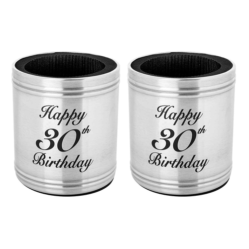 2PK Stubby Holder Happy 30th Birthday Stainless Steel