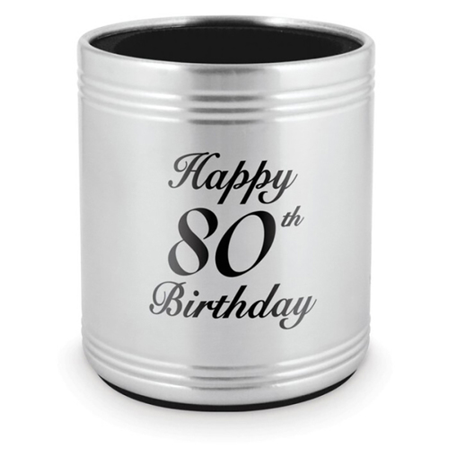 Stubby Holder Happy 80th Birthday Stainless Steel Fun Novelty Cooler