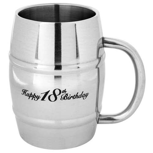 Tankard Beer Happy 18th Birthday 400ml Stainless Steel Drinking Cup