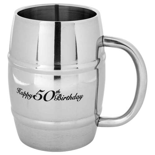 Tankard Beer Happy 50th Birthday 400ml Stainless Steel Drinking Cup