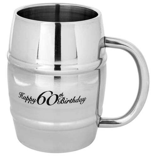 Tankard Beer Happy 60th Birthday 400ml Stainless Steel Drinking Cup