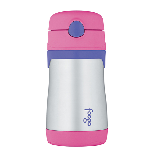 Foogo Stainless Steel Vacuum Insulated Drink Bottle with Straw Pink 290ml