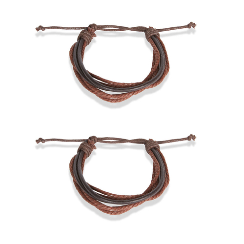 2PK Ben Sherman Men's Braided Bracelet Adjustable 26cm - Brown