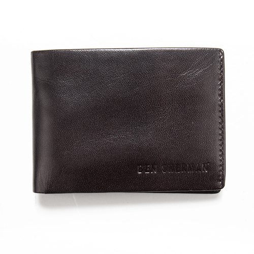 Ben Sherman Men's Leather Trifold Wallet w/ ID Window - Dark Brown