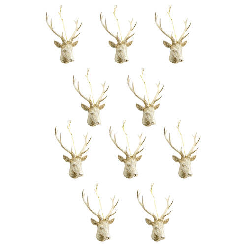 10PK LVD Decoration Deer Head Plastic Hanging Ornament Holiday Decor 14cm