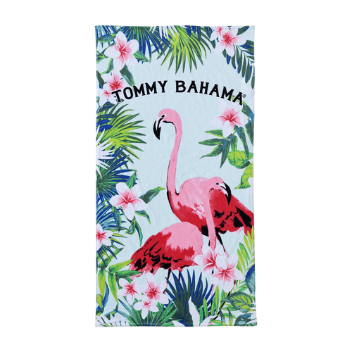 Tommy Bahama Flamingo Fronds Printed Cotton 91x173cm Beach Towel - Blue