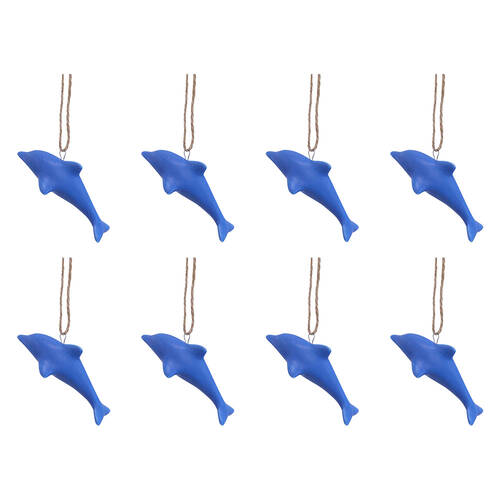 8PK LVD Ceramic Hanging Dolphin Home/Office Decor 11x6cm - Blue