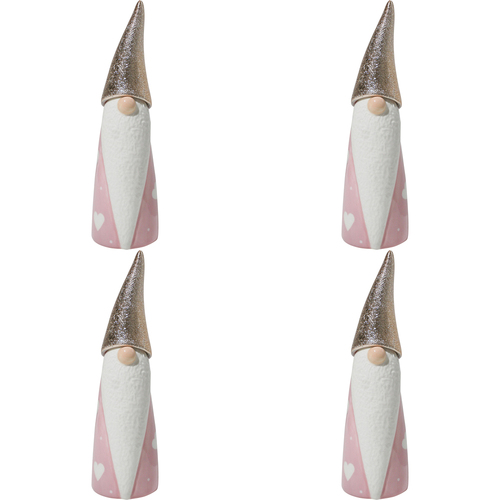 4PK LVD 6x18cm Ceramic Santa Gnome Large Home Decor - Pink