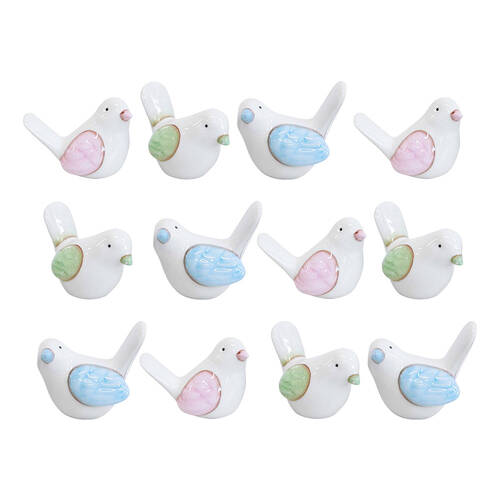 12PK LVD Birdie Colours Ceramic Figurine Home Decor Assorted