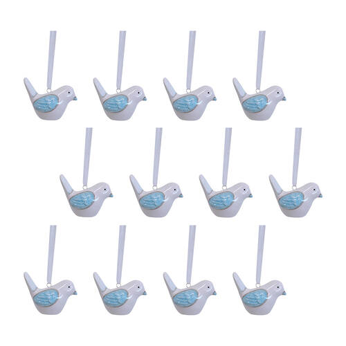 12PK LVD Ceramic Hanging Birdie Home/Office Decor 6x5cm - Blue