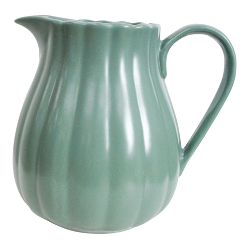 LVD Belle Bayleaf Ribbed Ceramic 20.5cm Jug Pitcher Container - Green