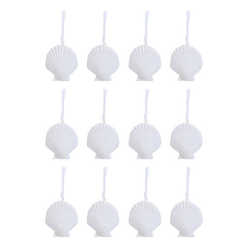 12PK LVD Ceramic Hanging Shell Home/Office Decor 8x6cm - White