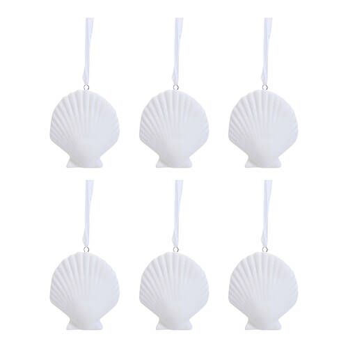 6PK LVD Ceramic Hanging Shell Home/Office Decor 8x6cm - White