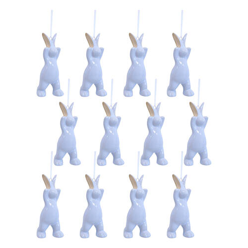 12PK LVD Hanging Bunny Ceramic Ornament Home Decor Tidal 10.5cm