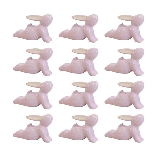 12PK LVD Yoga Bunny A Ceramic Figurine Home/Lounge Decor 8.5cm Pink