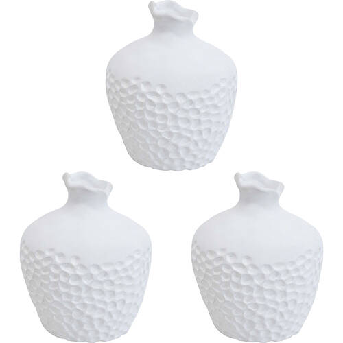 3PK LVD Ceramic Bud Vase Home/Room Decor 11cm Textured White