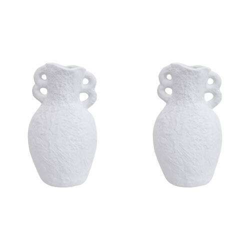 2PK LVD Ceramic Vase Home/Room Decor 18.5cm Textured White