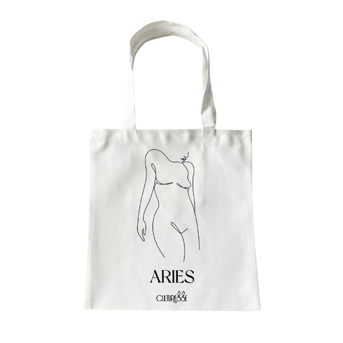 Culturesse She Is Aries Eco Zodiac 38cm Muse Tote Bag - White