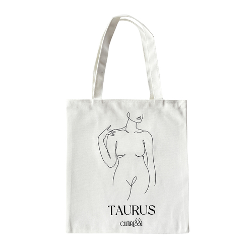 Culturesse She Is Taurus Eco Zodiac 38cm Muse Tote Bag - White