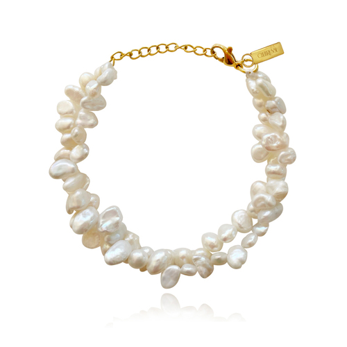 Culturesse Cosetto Twin Line Freshwater Pearl 21.5cm Bracelet - Gold