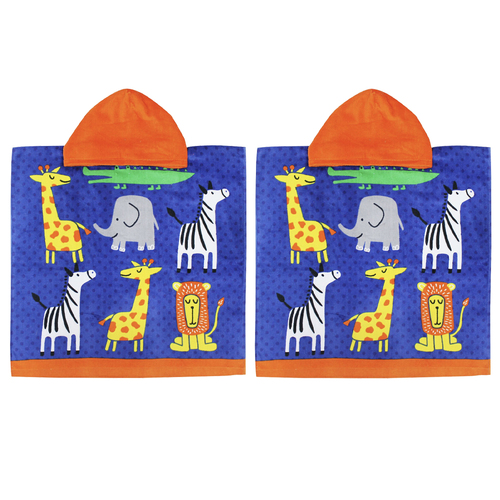 2PK Onkaparinga Kids 60x120cm Absorbent Hooded Beach Towel - Animals