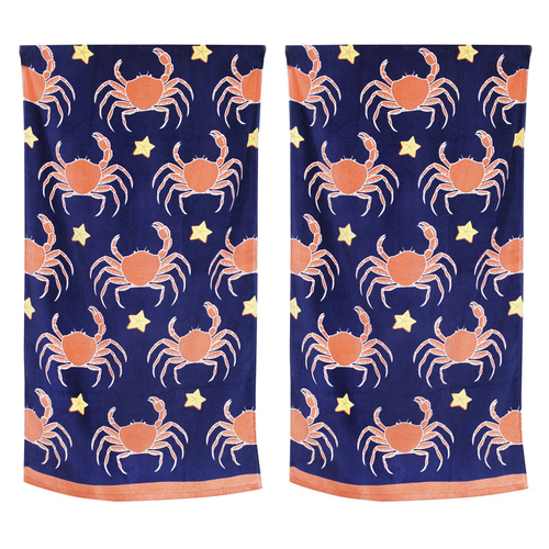 2PK Onkaparinga Kids 60x120cm Absorbent Beach Towel - Crabs