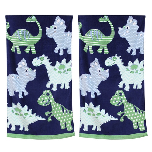 2PK Onkaparinga Kids 60x120cm Absorbent Beach Towel - Patterned Dinos