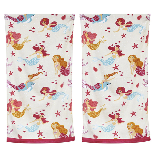 2PK Onkaparinga Kids 60x120cm Absorbent Beach Towel - Mermaids