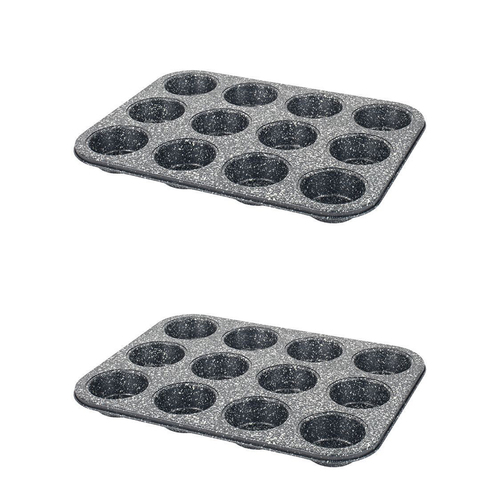 2PK Salter Silver Megastone 12 Cup Muffin Cooking/Baking Pan