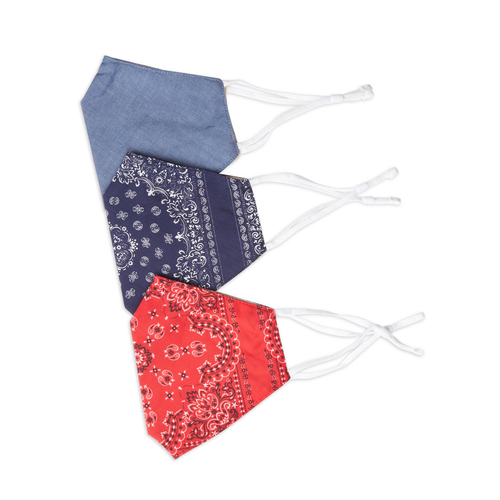 3pc Be Wise Unisex Fabric Reusable Face Mask - Navy/Red/Blue