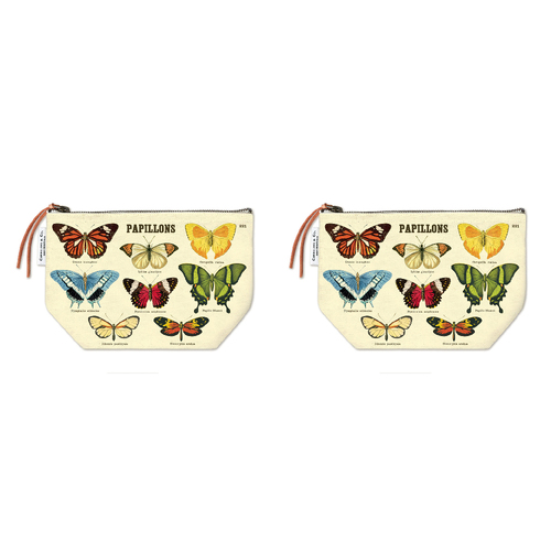 2PK Cavallini Cotton Hand Carry Zipped Pouch Organiser 22x15cm - Butterflies