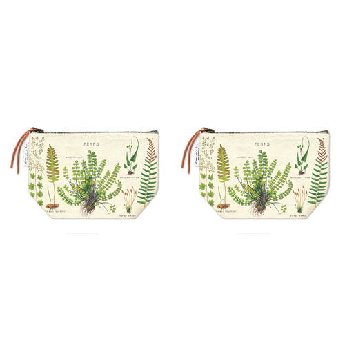 2PK Cavallini CottonHand Carry Zipped Pouch Storage Organiser 22x15cm - Ferns