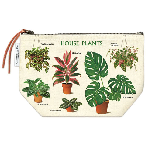 Cavallini Cotton Hand Carry Zipped Pouch Organiser 22x15cm - House Plants